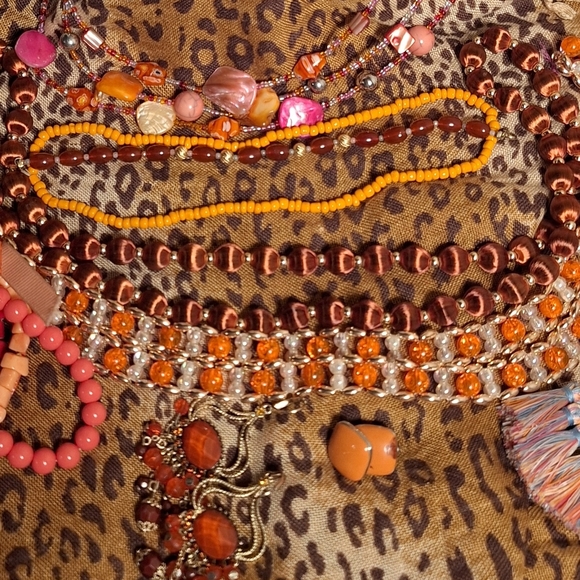 14 Bundle Lot Orange Toned Jewelry Necklaces Earrings Bracelet Funky Boho Amber - Picture 7 of 7